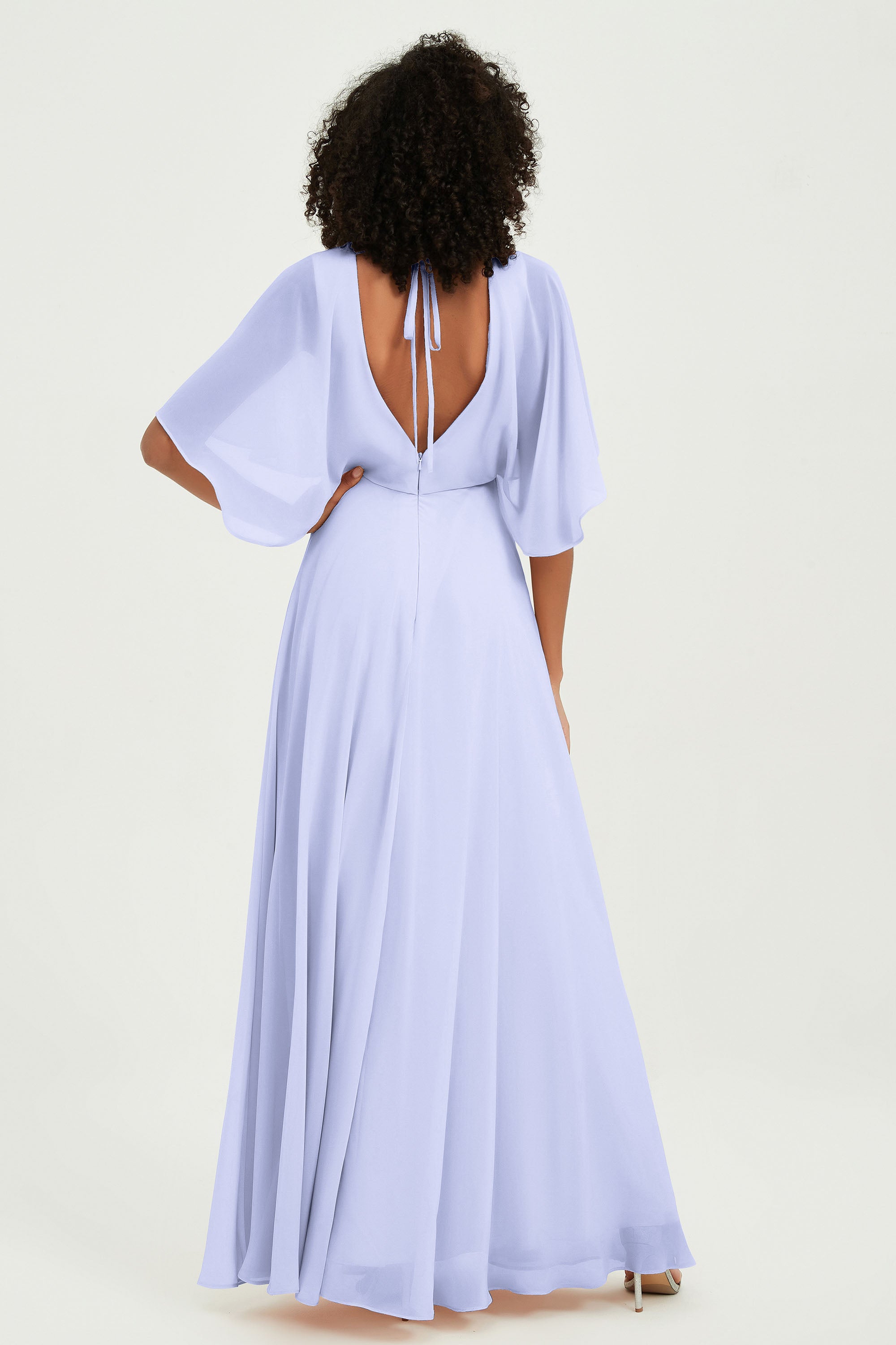 Flutter Sleeves Jewel Chiffon Bridesmaid Dress Floor Length Formal Evening Dresses Gowns
