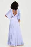 Flutter Sleeves Jewel Chiffon Bridesmaid Dress Floor Length Formal Evening Dresses Gowns