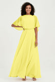 Flutter Sleeves Jewel Chiffon Bridesmaid Dress Floor Length Formal Evening Dresses Gowns