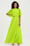 Flutter Sleeves Jewel Chiffon Bridesmaid Dress Floor Length Formal Evening Dresses Gowns