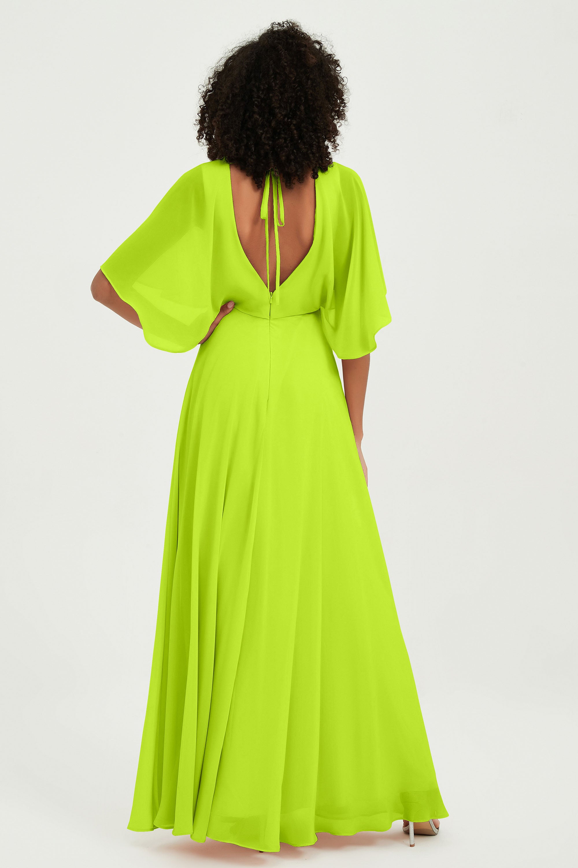 Flutter Sleeves Jewel Chiffon Bridesmaid Dress Floor Length Formal Evening Dresses Gowns
