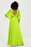 Flutter Sleeves Jewel Chiffon Bridesmaid Dress Floor Length Formal Evening Dresses Gowns