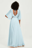 Flutter Sleeves Jewel Chiffon Bridesmaid Dress Floor Length Formal Evening Dresses Gowns