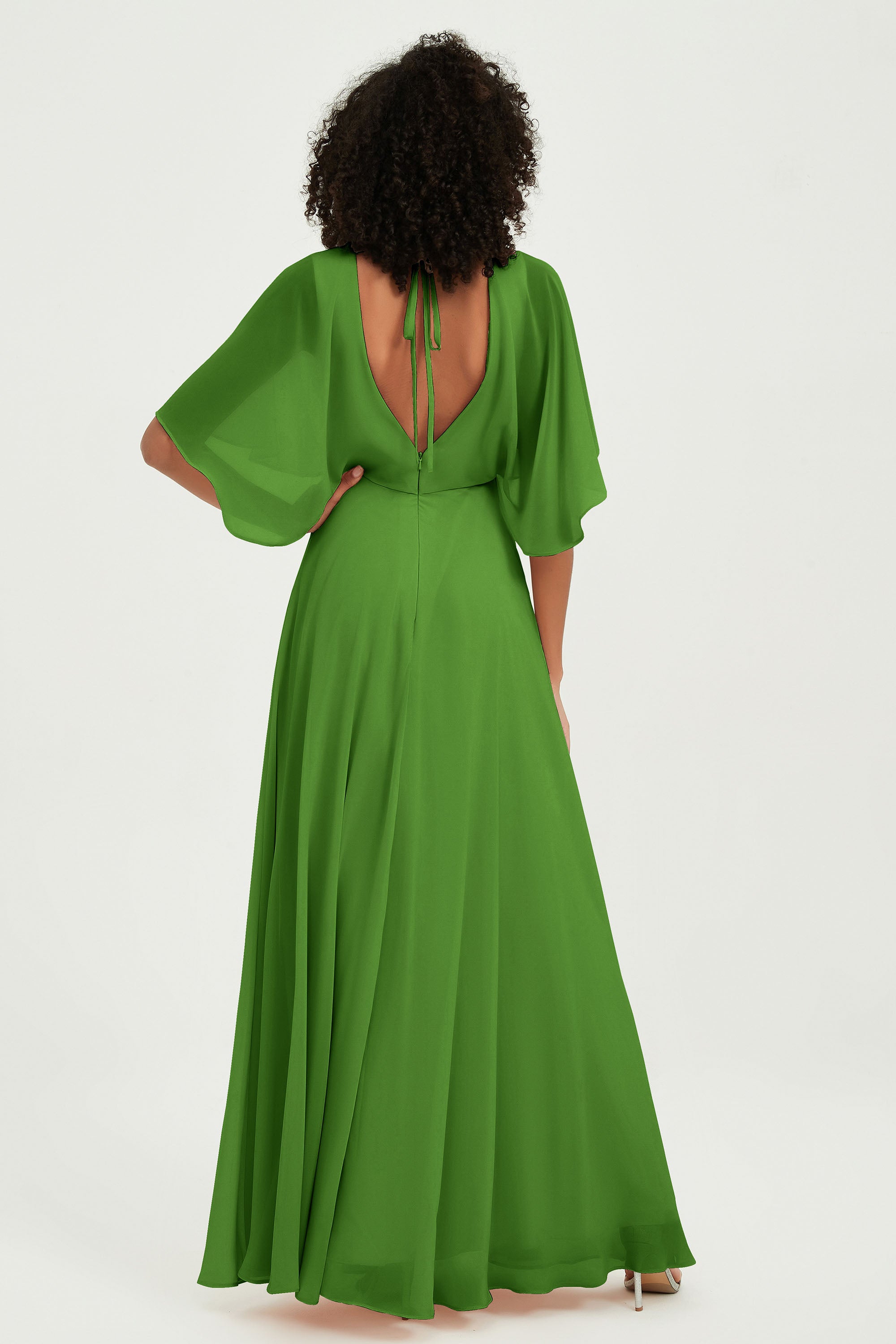 Flutter Sleeves Jewel Chiffon Bridesmaid Dress Floor Length Formal Evening Dresses Gowns