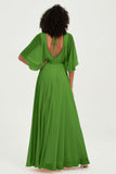 Flutter Sleeves Jewel Chiffon Bridesmaid Dress Floor Length Formal Evening Dresses Gowns