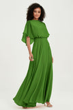 Flutter Sleeves Jewel Chiffon Bridesmaid Dress Floor Length Formal Evening Dresses Gowns