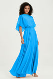 Flutter Sleeves Jewel Chiffon Bridesmaid Dress Floor Length Formal Evening Dresses Gowns