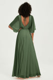 Flutter Sleeves Jewel Chiffon Bridesmaid Dress Floor Length Formal Evening Dresses Gowns