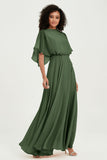 Flutter Sleeves Jewel Chiffon Bridesmaid Dress Floor Length Formal Evening Dresses Gowns