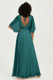 Flutter Sleeves Jewel Chiffon Bridesmaid Dress Floor Length Formal Evening Dresses Gowns