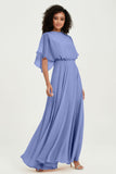 Flutter Sleeves Jewel Chiffon Bridesmaid Dress Floor Length Formal Evening Dresses Gowns