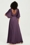 Flutter Sleeves Jewel Chiffon Bridesmaid Dress Floor Length Formal Evening Dresses Gowns