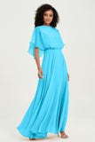 Flutter Sleeves Jewel Chiffon Bridesmaid Dress Floor Length Formal Evening Dresses Gowns