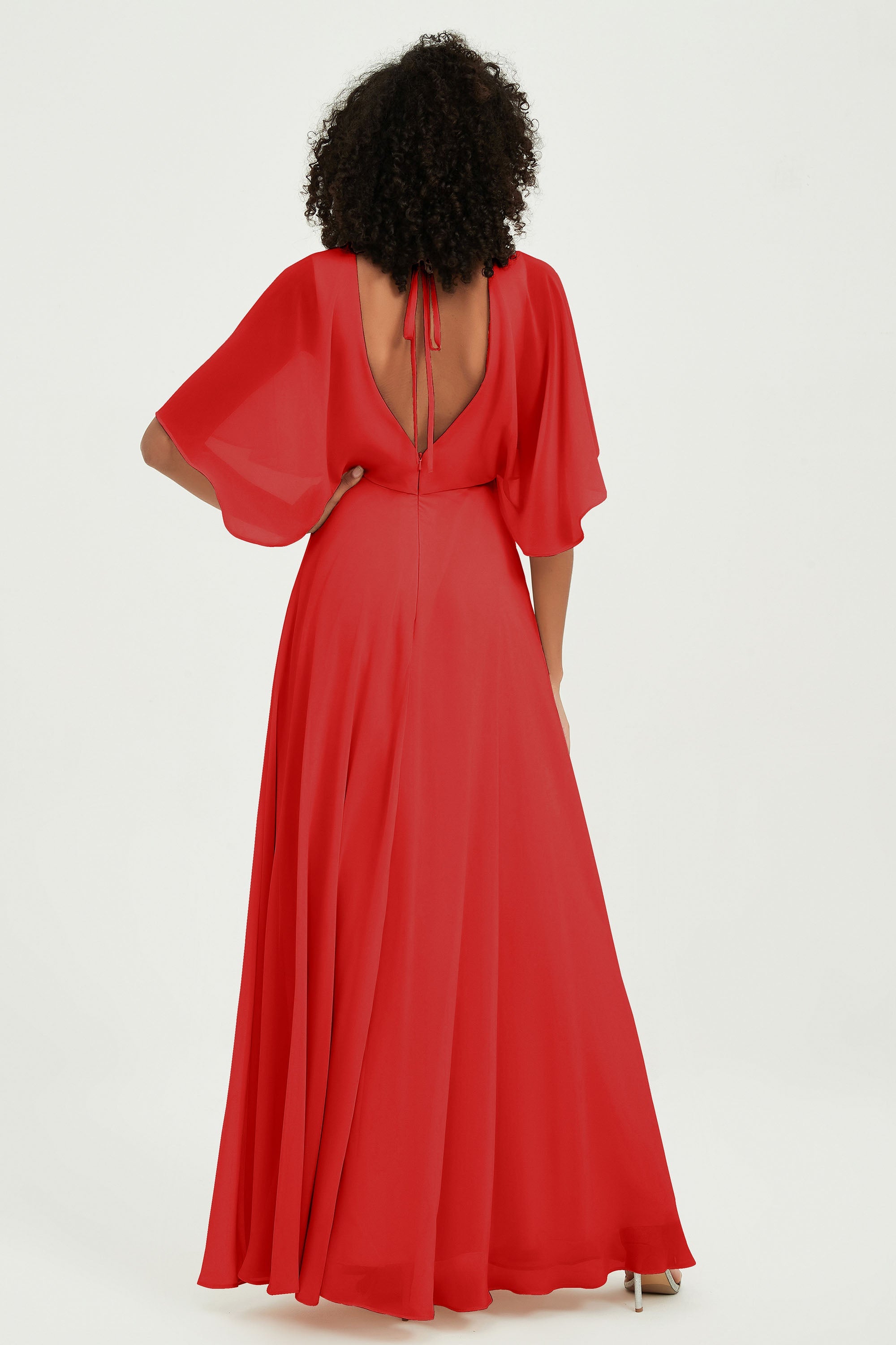 Flutter Sleeves Jewel Chiffon Bridesmaid Dress Floor Length Formal Evening Dresses Gowns