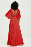 Flutter Sleeves Jewel Chiffon Bridesmaid Dress Floor Length Formal Evening Dresses Gowns