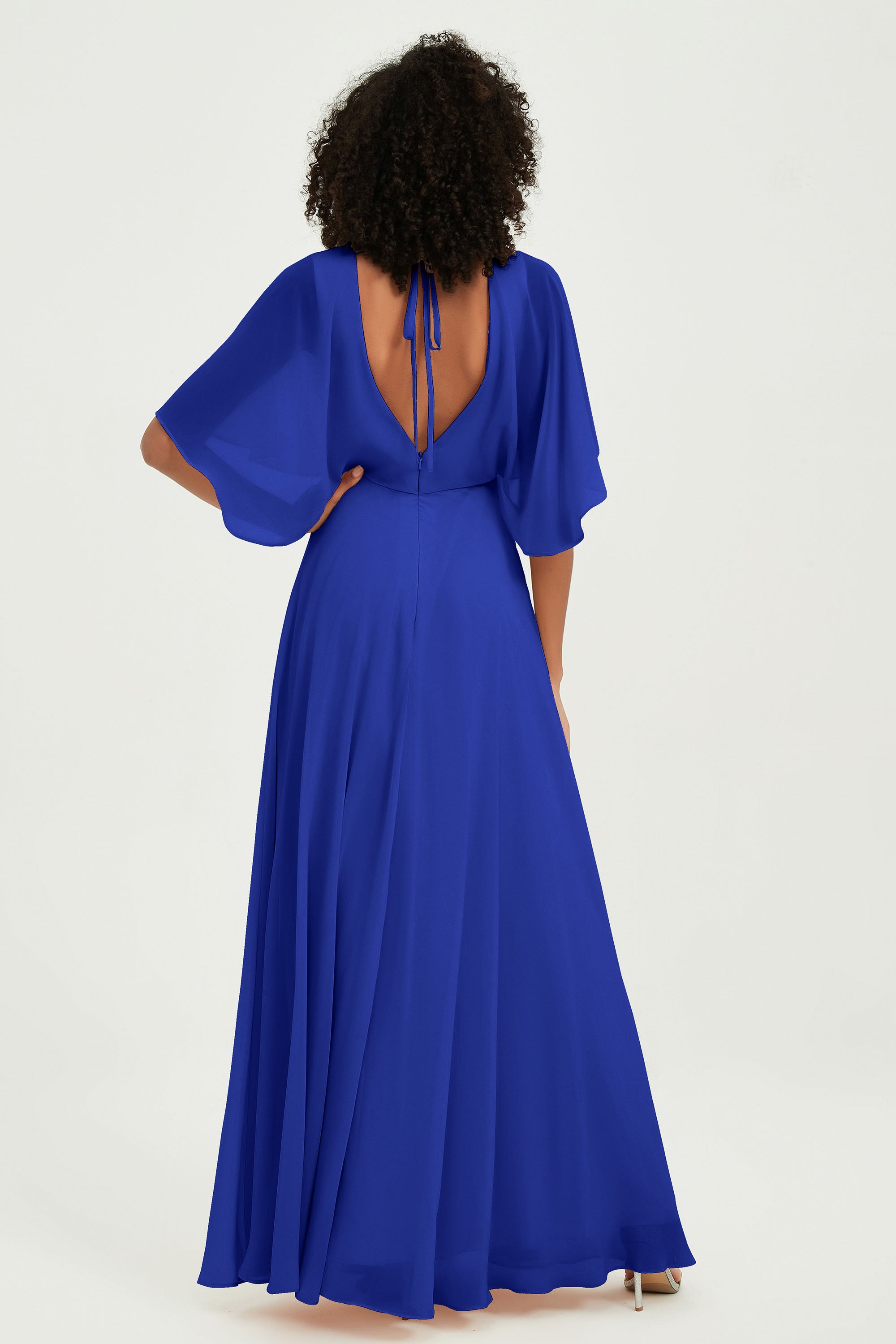Flutter Sleeves Jewel Chiffon Bridesmaid Dress Floor Length Formal Evening Dresses Gowns