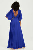 Flutter Sleeves Jewel Chiffon Bridesmaid Dress Floor Length Formal Evening Dresses Gowns