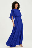 Flutter Sleeves Jewel Chiffon Bridesmaid Dress Floor Length Formal Evening Dresses Gowns