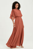 Flutter Sleeves Jewel Chiffon Bridesmaid Dress Floor Length Formal Evening Dresses Gowns