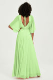 Flutter Sleeves Jewel Chiffon Bridesmaid Dress Floor Length Formal Evening Dresses Gowns