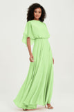 Flutter Sleeves Jewel Chiffon Bridesmaid Dress Floor Length Formal Evening Dresses Gowns