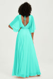 Flutter Sleeves Jewel Chiffon Bridesmaid Dress Floor Length Formal Evening Dresses Gowns