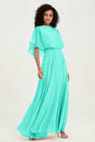 Flutter Sleeves Jewel Chiffon Bridesmaid Dress Floor Length Formal Evening Dresses Gowns