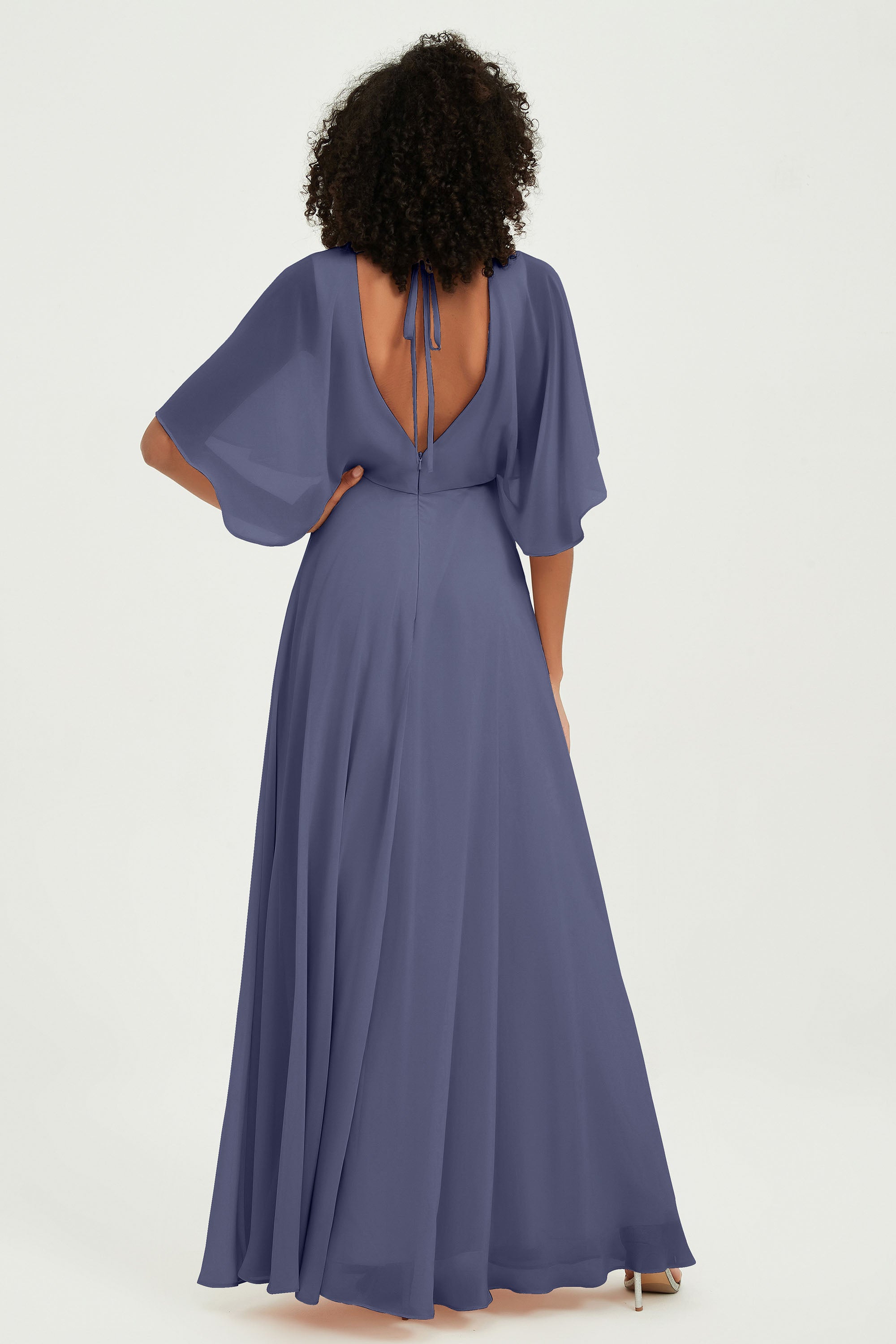 Flutter Sleeves Jewel Chiffon Bridesmaid Dress Floor Length Formal Evening Dresses Gowns
