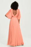 Flutter Sleeves Jewel Chiffon Bridesmaid Dress Floor Length Formal Evening Dresses Gowns