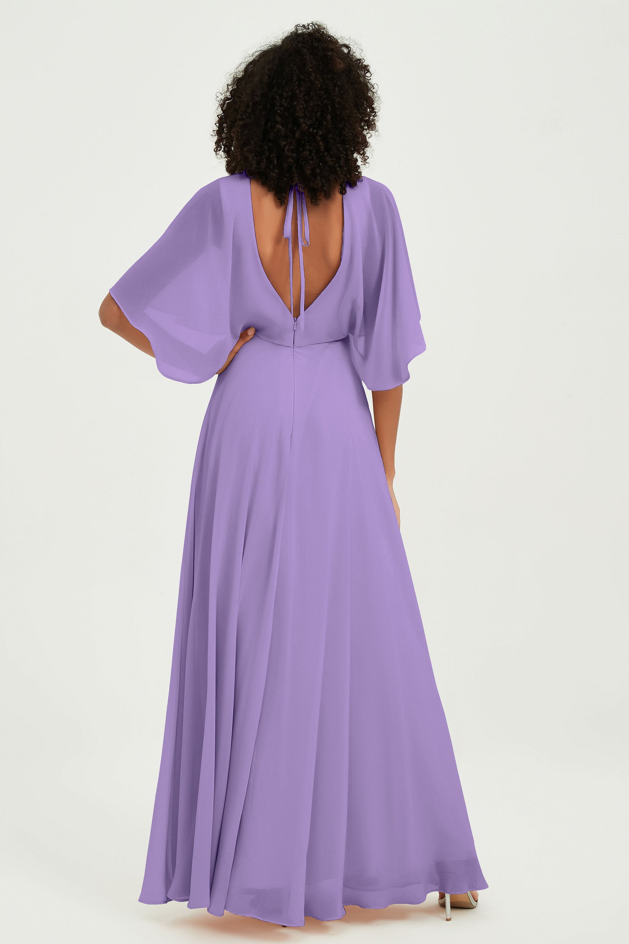 Flutter Sleeves Jewel Chiffon Bridesmaid Dress Floor Length Formal Evening Dresses Gowns