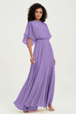 Flutter Sleeves Jewel Chiffon Bridesmaid Dress Floor Length Formal Evening Dresses Gowns