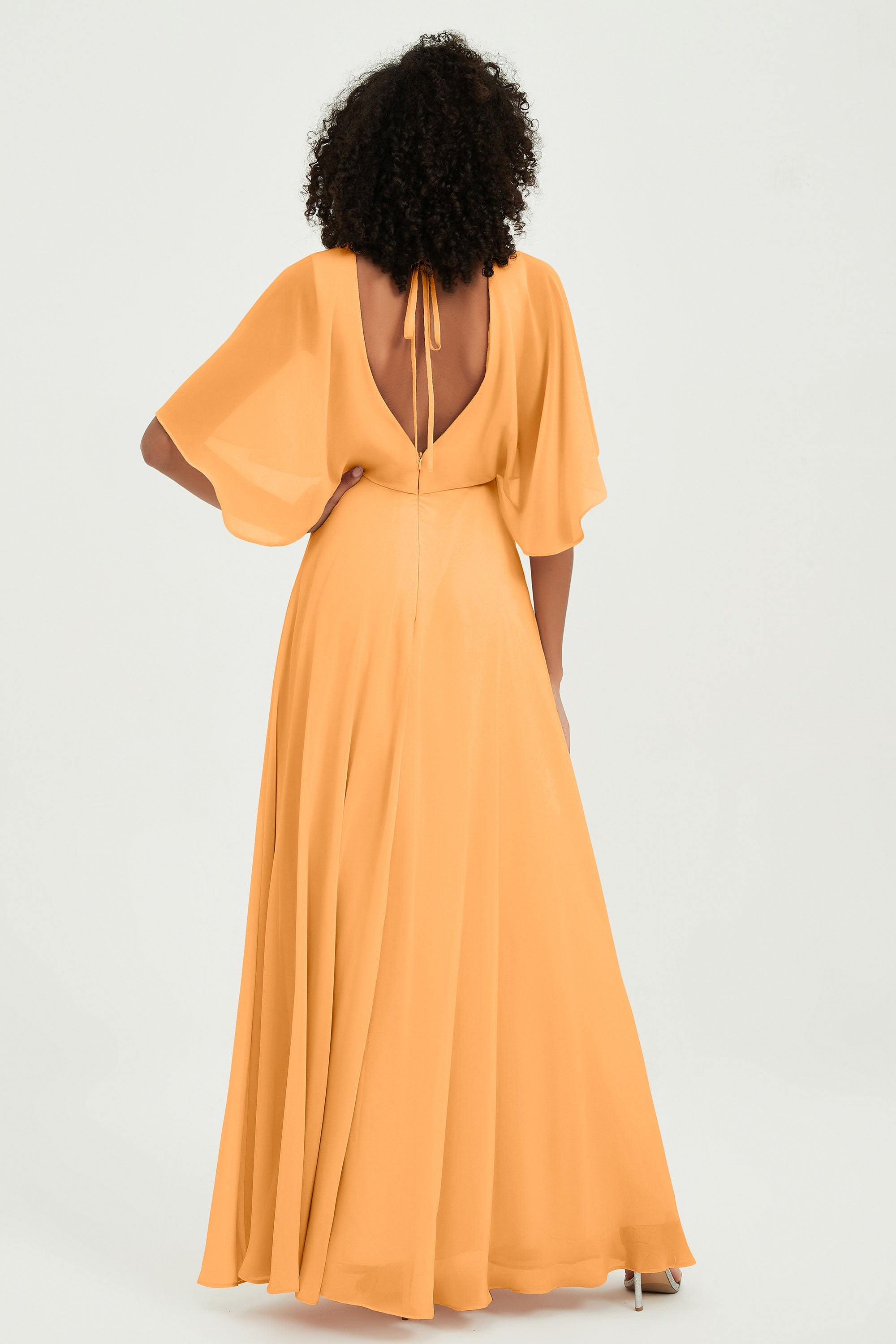 Flutter Sleeves Jewel Chiffon Bridesmaid Dress Floor Length Formal Evening Dresses Gowns