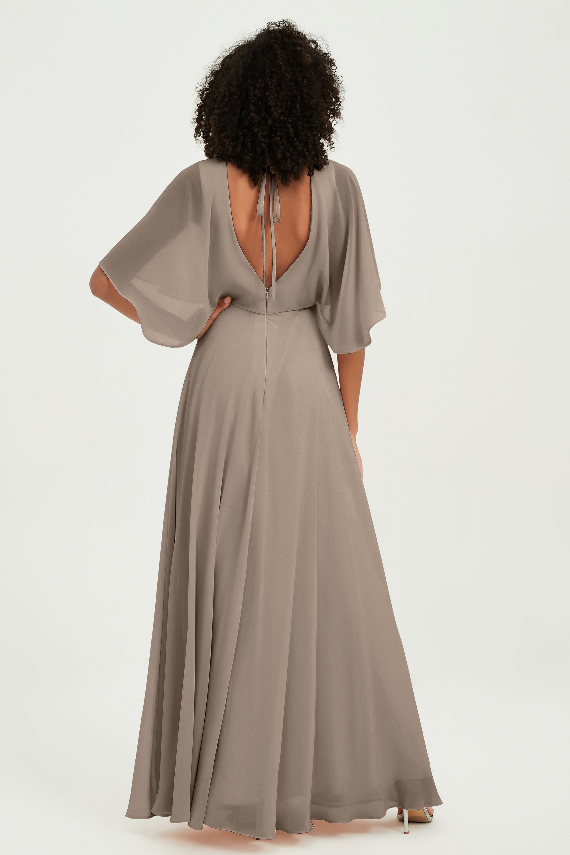 Flutter Sleeves Jewel Chiffon Bridesmaid Dress Floor Length Formal Evening Dresses Gowns