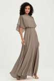 Flutter Sleeves Jewel Chiffon Bridesmaid Dress Floor Length Formal Evening Dresses Gowns