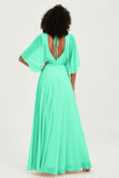 Flutter Sleeves Jewel Chiffon Bridesmaid Dress Floor Length Formal Evening Dresses Gowns