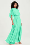 Flutter Sleeves Jewel Chiffon Bridesmaid Dress Floor Length Formal Evening Dresses Gowns