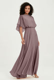 Flutter Sleeves Jewel Chiffon Bridesmaid Dress Floor Length Formal Evening Dresses Gowns
