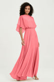Flutter Sleeves Jewel Chiffon Bridesmaid Dress Floor Length Formal Evening Dresses Gowns