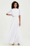 Flutter Sleeves Jewel Chiffon Bridesmaid Dress Floor Length Formal Evening Dresses Gowns