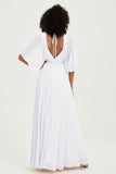 Flutter Sleeves Jewel Chiffon Bridesmaid Dress Floor Length Formal Evening Dresses Gowns