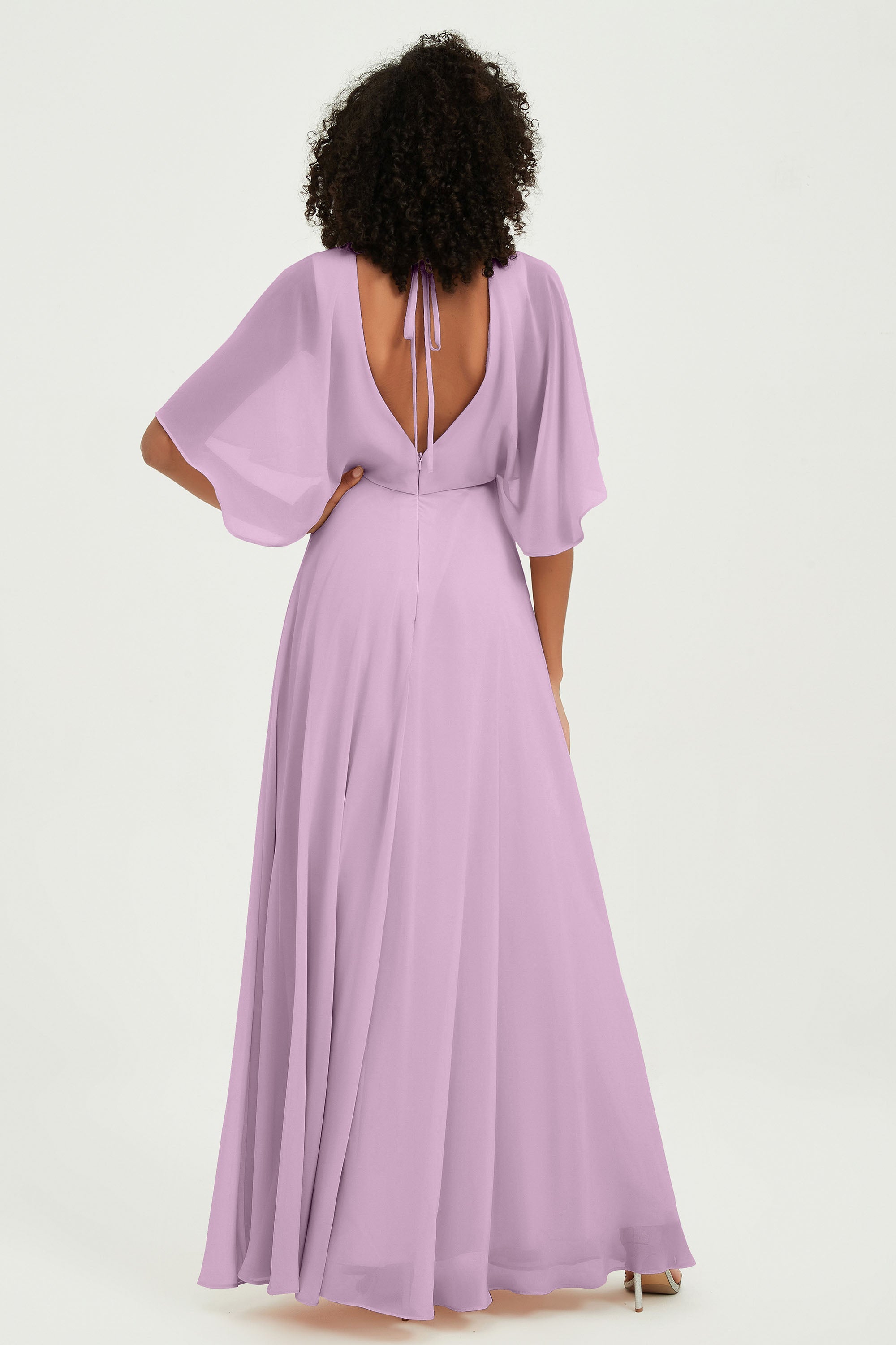 Flutter Sleeves Jewel Chiffon Bridesmaid Dress Floor Length Formal Evening Dresses Gowns