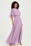 Flutter Sleeves Jewel Chiffon Bridesmaid Dress Floor Length Formal Evening Dresses Gowns