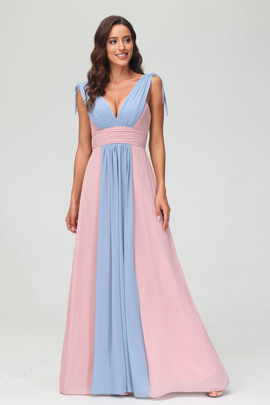 Matched Colors Chiffon Bridesmaid Dress Bowknot Sash Ruched Colorful Formal Evening Dresses
