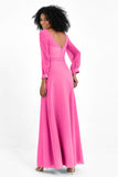 Elegance V Neck Junior Bridesmaid Dress Chiffon Long Sleeves Pleated Sashes Formal Evening Dresses