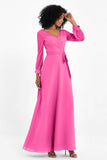 Elegance V Neck Junior Bridesmaid Dress Chiffon Long Sleeves Pleated Sashes Formal Evening Dresses