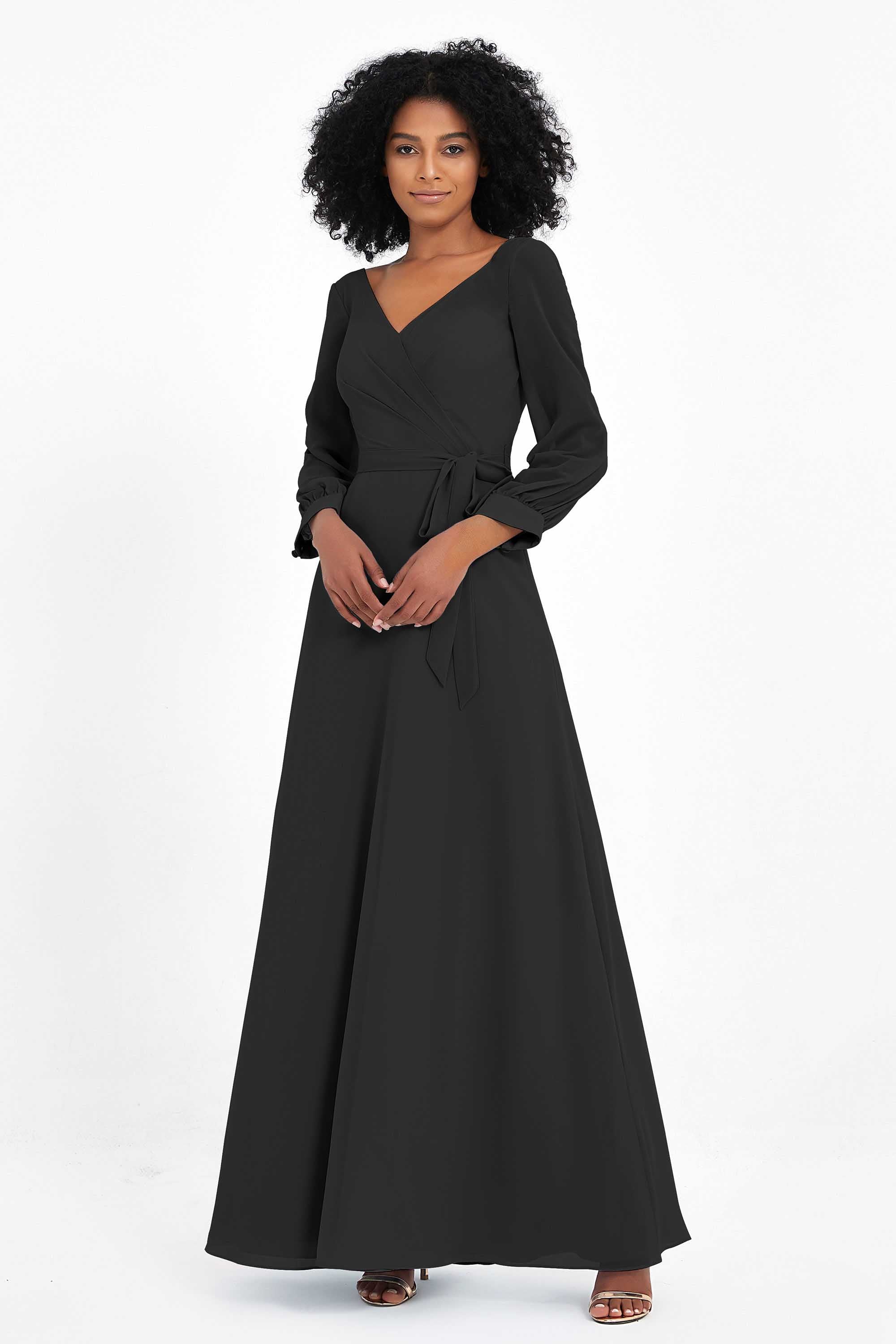 Elegance V Neck Junior Bridesmaid Dress Chiffon Long Sleeves Pleated Sashes Formal Evening Dresses