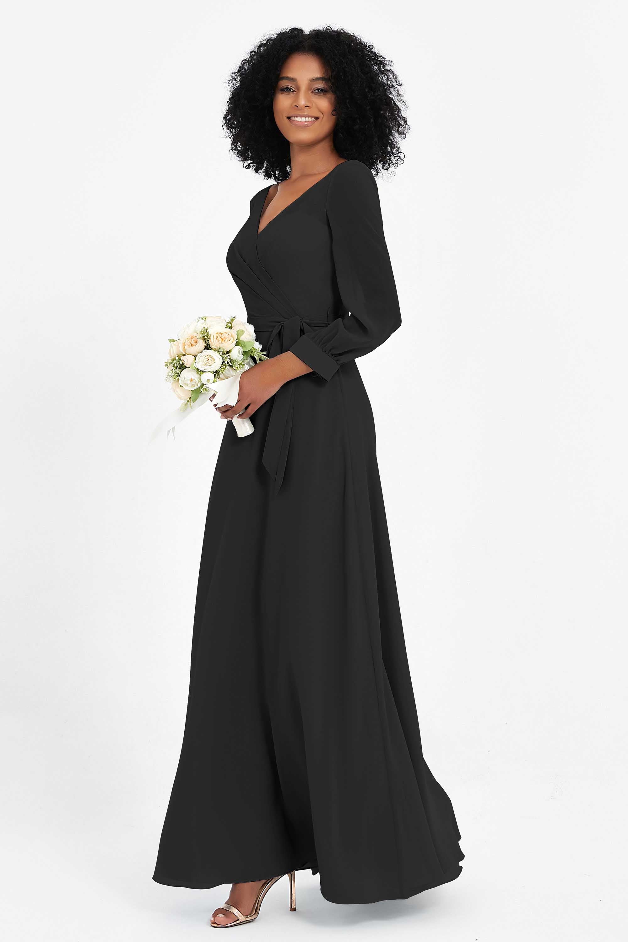 Elegance V Neck Junior Bridesmaid Dress Chiffon Long Sleeves Pleated Sashes Formal Evening Dresses