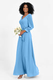 Elegance V Neck Junior Bridesmaid Dress Chiffon Long Sleeves Pleated Sashes Formal Evening Dresses