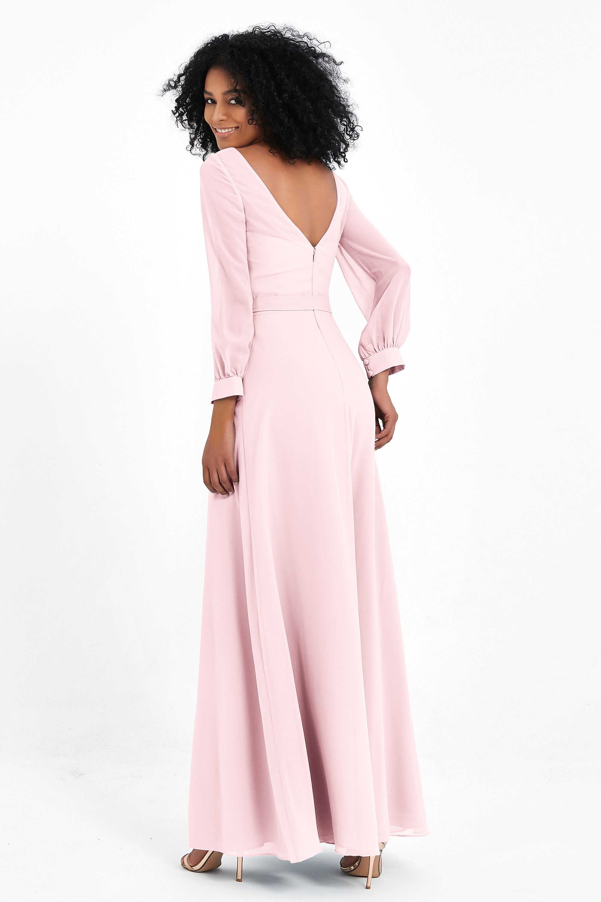 Elegance V Neck Junior Bridesmaid Dress Chiffon Long Sleeves Pleated Sashes Formal Evening Dresses