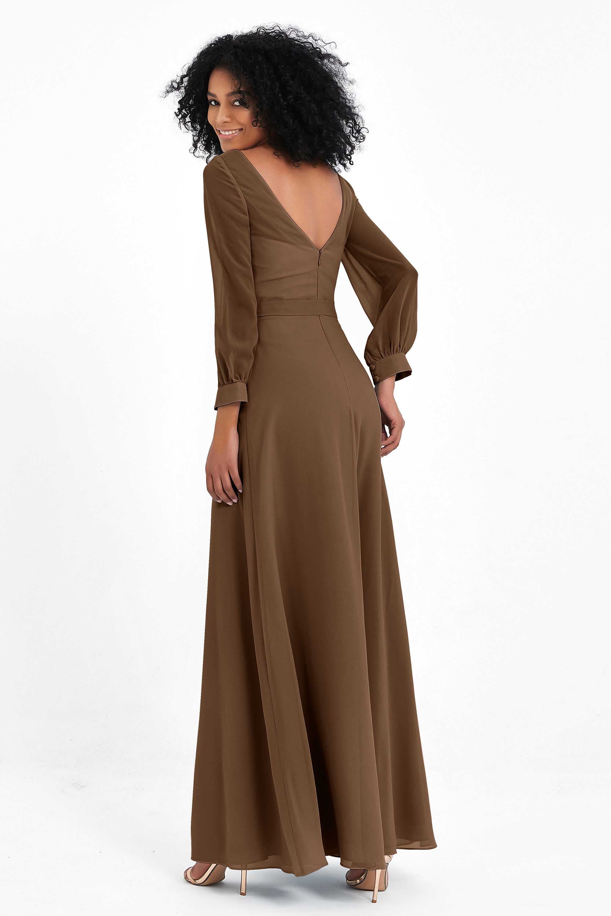 Elegance V Neck Junior Bridesmaid Dress Chiffon Long Sleeves Pleated Sashes Formal Evening Dresses